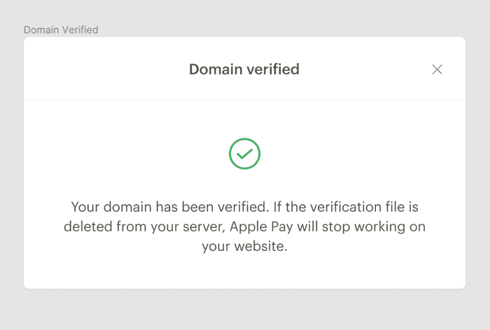 Image of a successful domain verification for Apple Pay